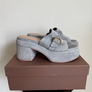 Gianvito Rossi Suede Buckle Platform Sandals, Dusty Blue